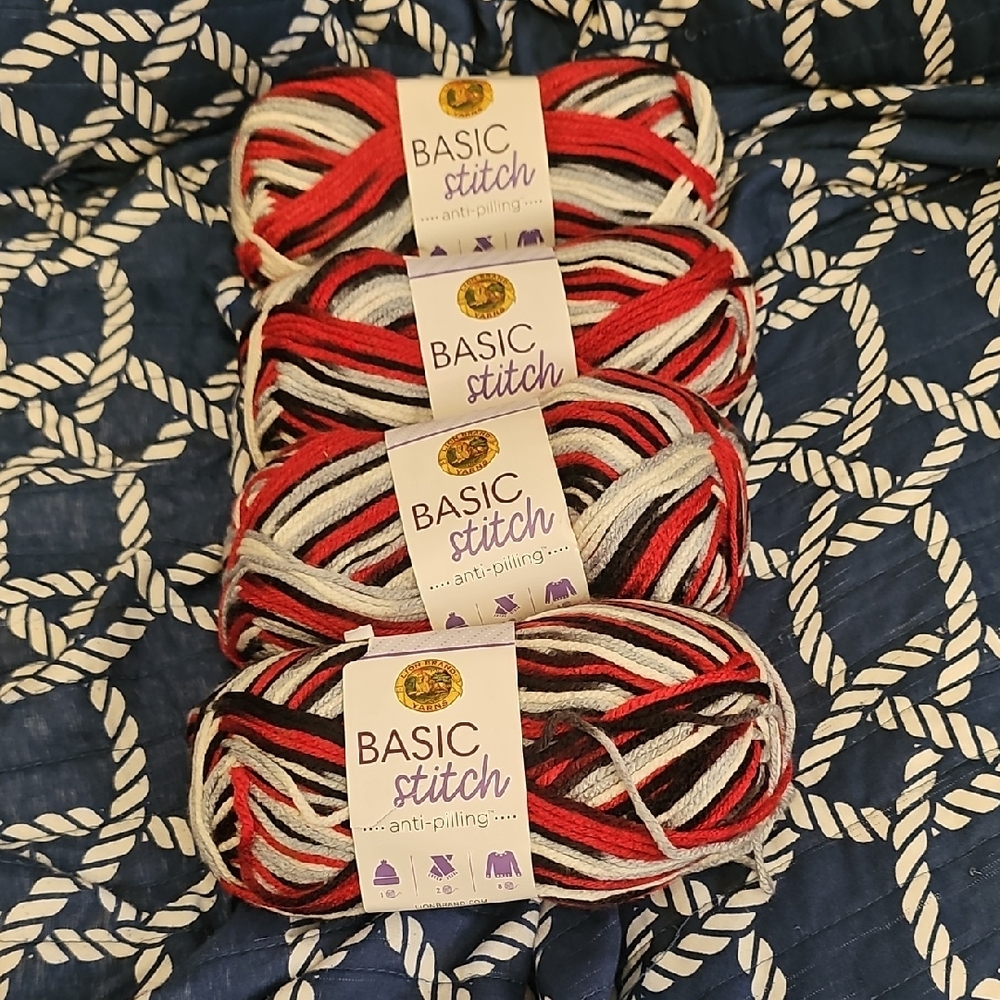 Lion Brand Basic Stitch Yarn - Red, Black, White